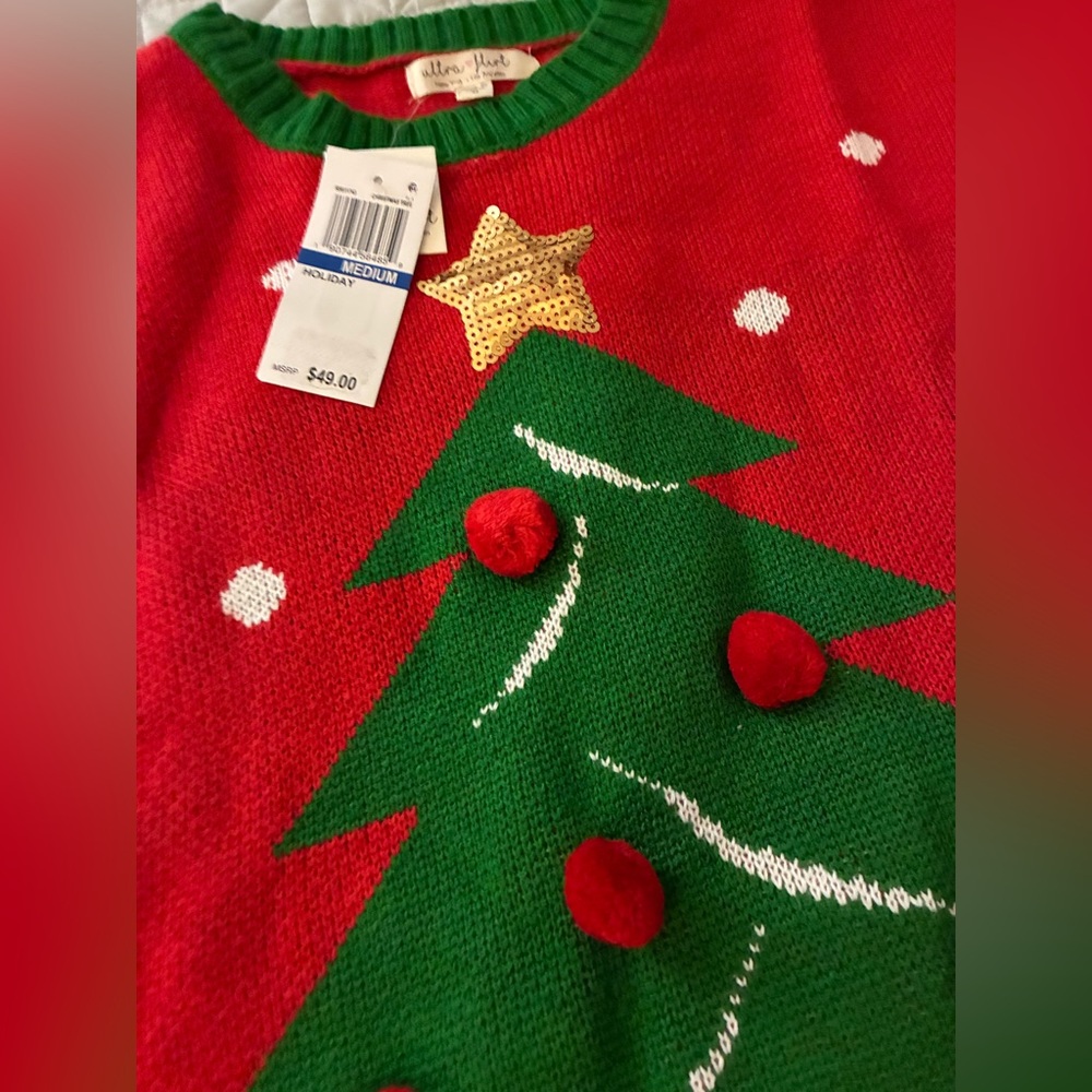 Christmas Tree Sweater Funny Ugly Xmas Top Size Medium Unisex NEW Fun Pom-Poms!